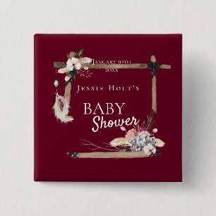 Boho Southwestern Burgundy Baby Shower Button