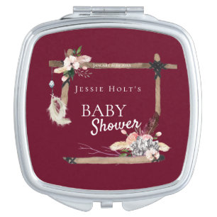 Boho Southwestern Burgundy Baby Shower Compact Mirror