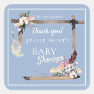 Boho Southwestern Chambray Baby Shower Square Sticker