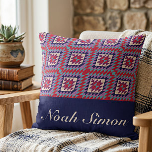 Boho Southwestern Geometric Pattern Custom Name Throw Pillow