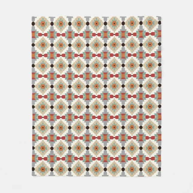 Boho Southwestern Geometric Tile Pattern Fleece Blanket (Front)
