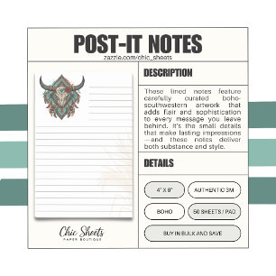 Boho-Southwestern Style Flair Lined 3M Post-it Notes
