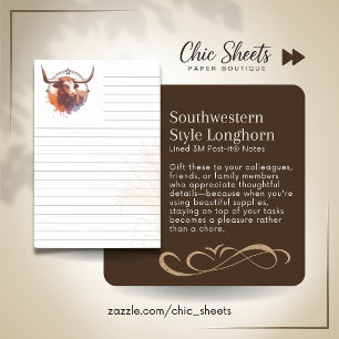 Boho-Southwestern Style Longhorn Lined 3M Post-it Notes
