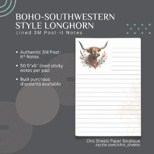 Boho-Southwestern Style Longhorn Lined 3M Post-it Notes