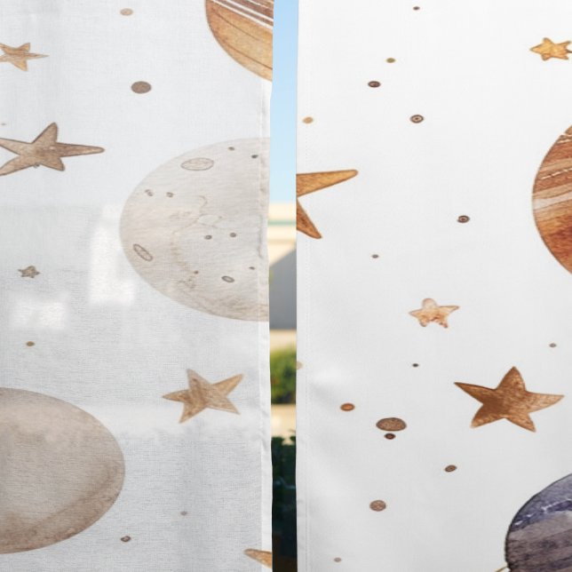 Boho space planets pattern sheer curtains (Sheer vs. Blackout)