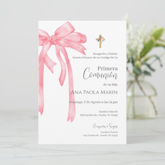 Boho Spanish First Holy Communion Invitation (Standing Front)