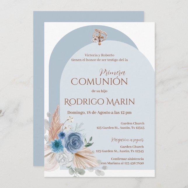 Boho Spanish First Holy Communion Invitation (Front/Back)
