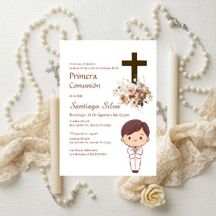 Boho Spanish First Holy Communion Invitation