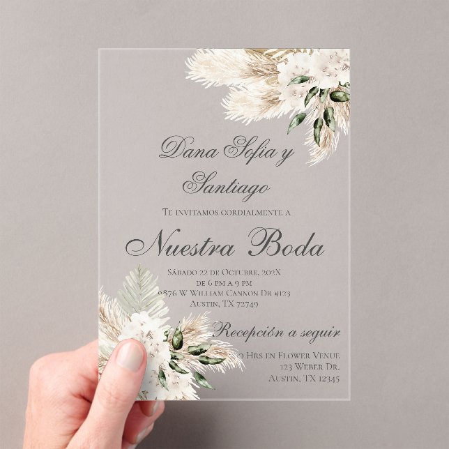 Boho Spanish Wedding Acrylic Invitation (Insitu (Handheld))