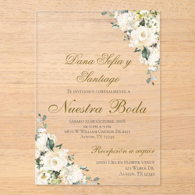 Boho Spanish Wedding Acrylic Invitation (Front)