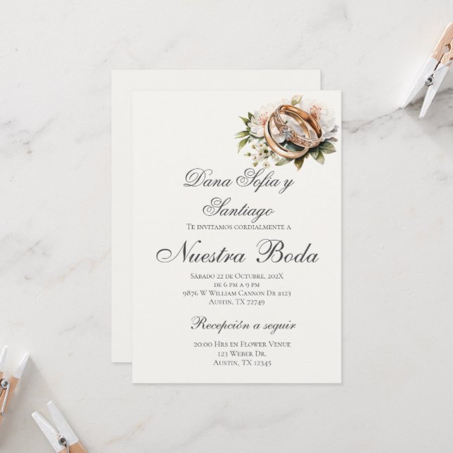 Boho Spanish Wedding Invitation (Front/Back In Situ)