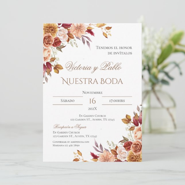 Boho Spanish Wedding Invitation (Standing Front)