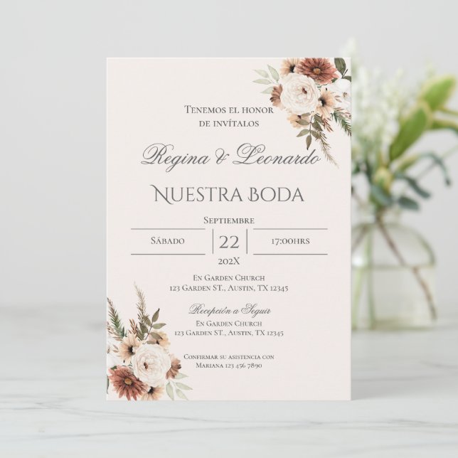 Boho Spanish Wedding Invitation (Standing Front)