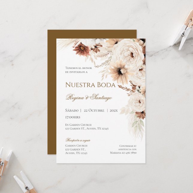 Boho Spanish Wedding Invitation (Front/Back In Situ)