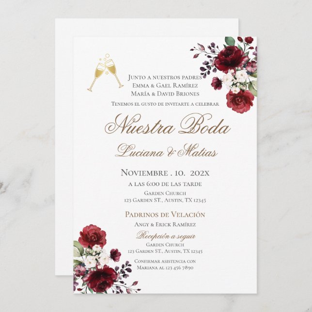 Boho Spanish Wedding Invitation (Front/Back)