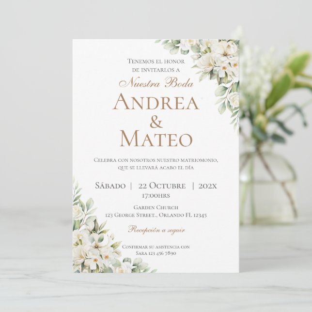 Boho Spanish Wedding Invitation (Standing Front)