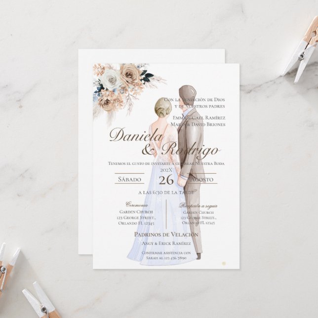 Boho Spanish Wedding Invitation (Front/Back In Situ)