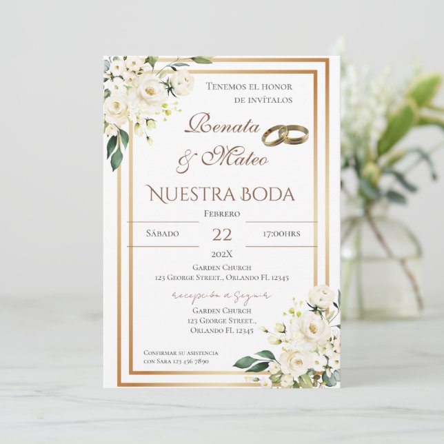 Boho Spanish Wedding Invitation (Standing Front)
