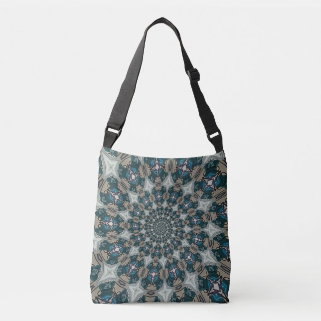 Boho Spiral Teal and Khaki Kaleidoscope Crossbody Bag (Front)