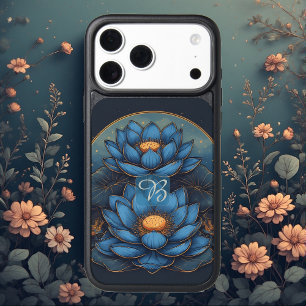 Boho Spiritual Calm Blue Lotus Awareness Monogram  iPhone 17 Pro Max Case