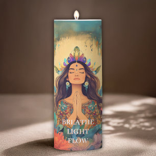 Boho Spiritual Woman Illustration - Meditation Pillar Candle