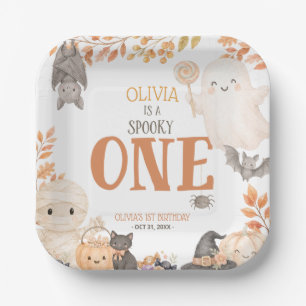 Boho Spooky One 1st Birthday Cute Ghost Halloween Paper Plates