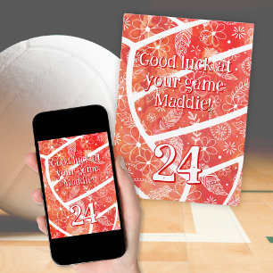 boho sports orange floral volleyball good luck card