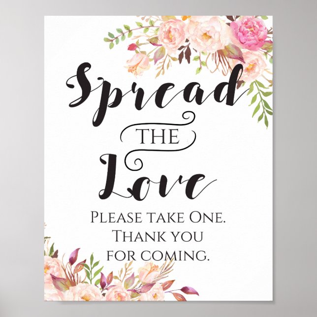 Boho Spread the Love , favor sign, wedding favor Poster (Front)