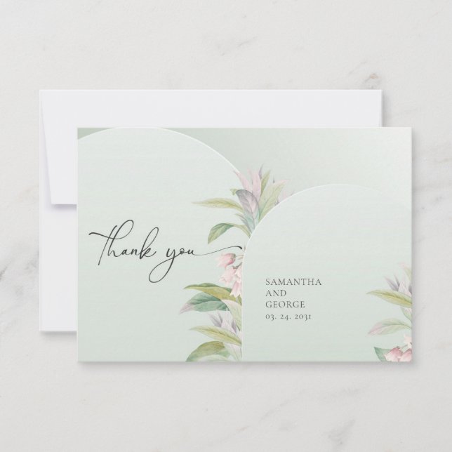 Boho spring blush flowers eucalyptus greenery than thank you card (Front)