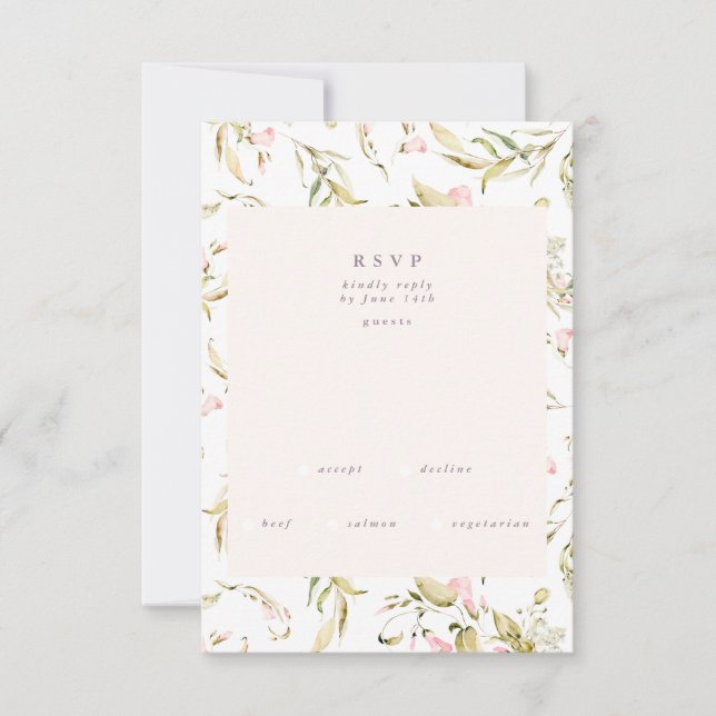 Boho Spring Botanical Big WildFlower Wedding RSVP Card (Front)