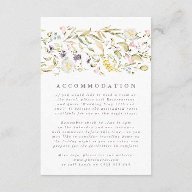 Boho Spring Botanical WildFlower Stripe Wedding Enclosure Card (Front)