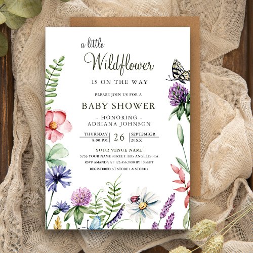 Boho Spring Floral A Little Wildflower Baby Shower Invitation