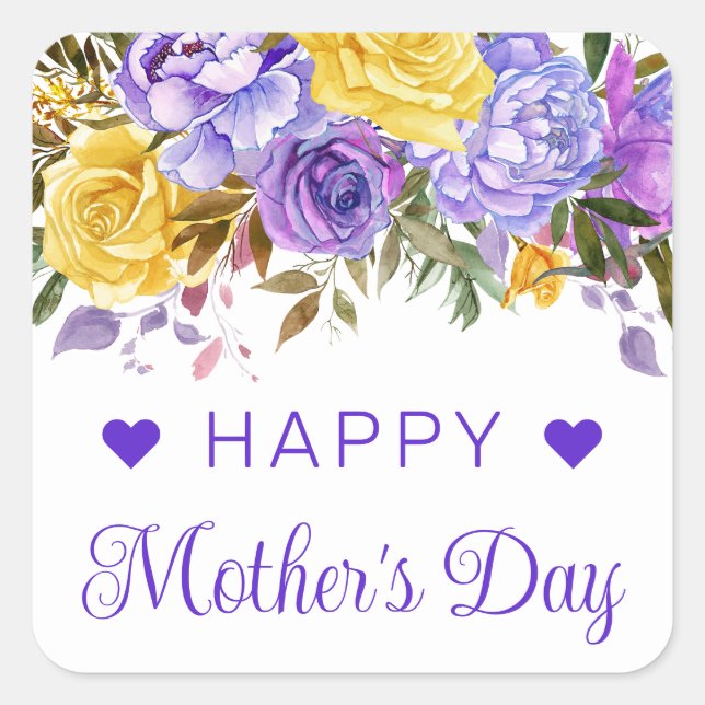 Boho Spring Flowers and Gold Bunnies Mother's Day Square Sticker (Front)
