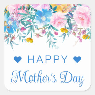 Boho Spring Flowers and Gold Bunnies Mother's Day Square Sticker