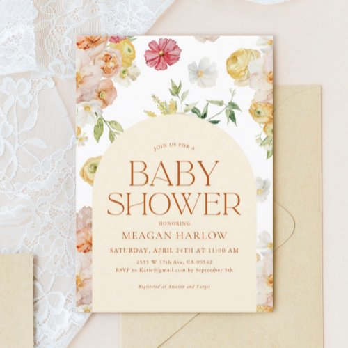 Boho Spring  Flowers Girl Baby Shower Invitation