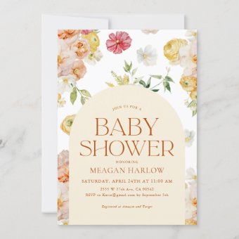 Boho Spring Flowers Girl Baby Shower Invitation | Zazzle