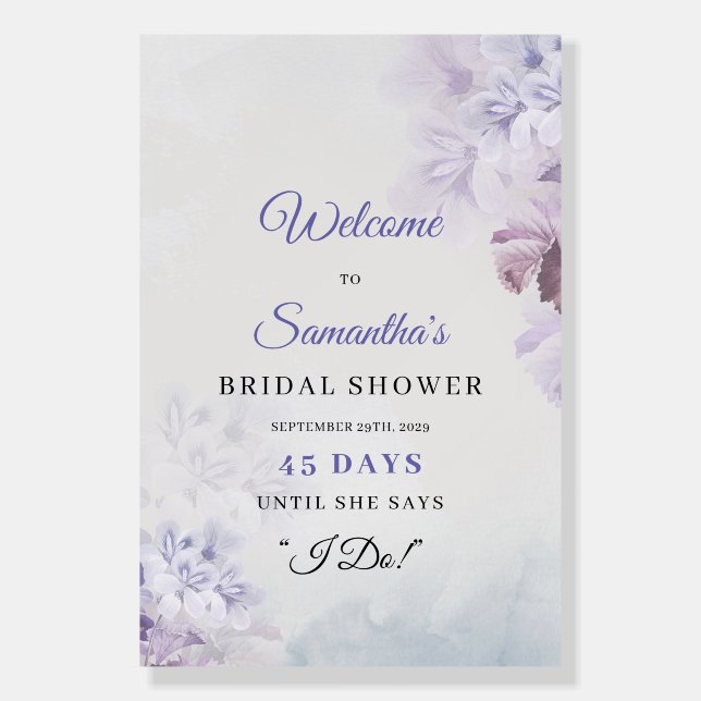 Boho spring flowers lilac bridal shower count down foam board (Front)