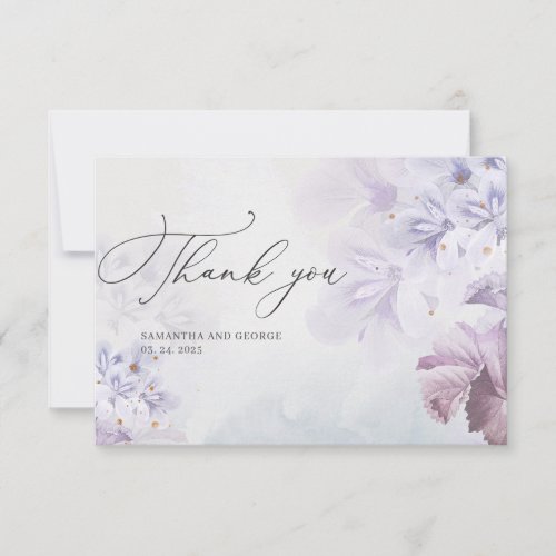 Boho spring flowers lilac brown thank you card