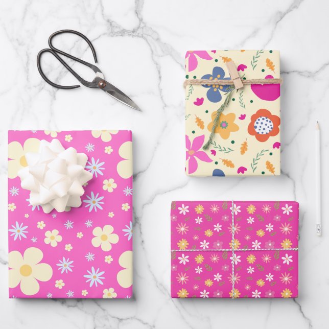 BOHO Spring Flowers Pastel Floral Pattern  Wrapping Paper Sheets (Front)