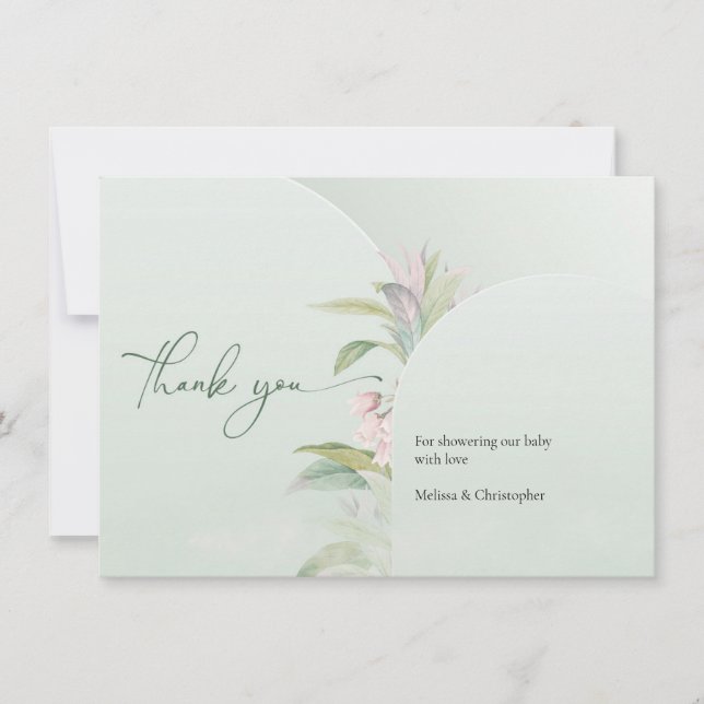 Boho spring greenery eucalyptus blush baby thank y you card (Front)