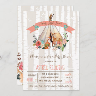 Boho Spring Little Deer Woodland Baby Shower Invitation