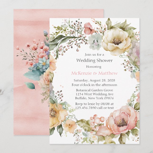 Boho Spring Pastel Peony Floral Wedding Shower Invitation (Front/Back)