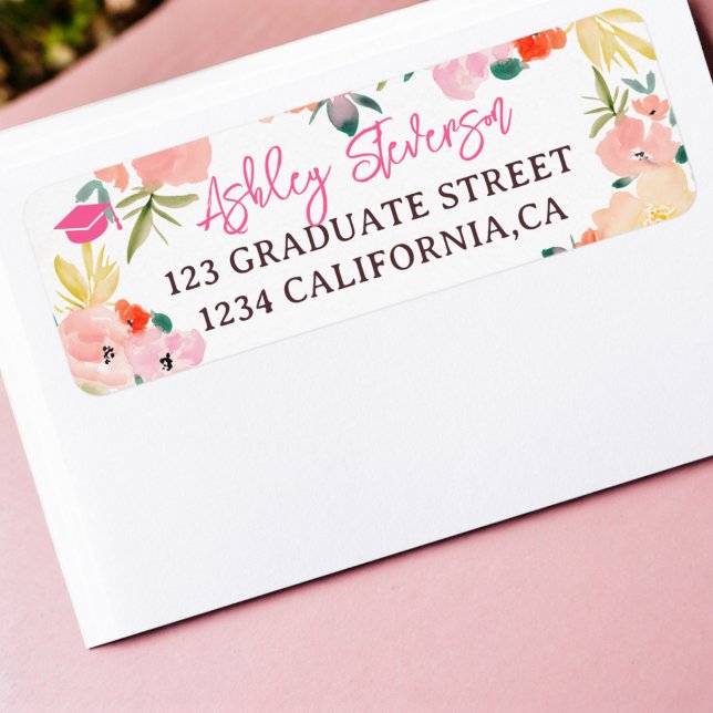 Boho spring pink garden floral graduation label (Boho spring pink garden floral graduation label)