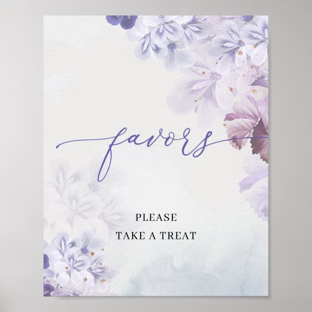 Boho Spring purple dusty blue pink flowers favors Poster (Front)