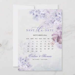 Boho spring purple flowers mauve month calendar save the date
