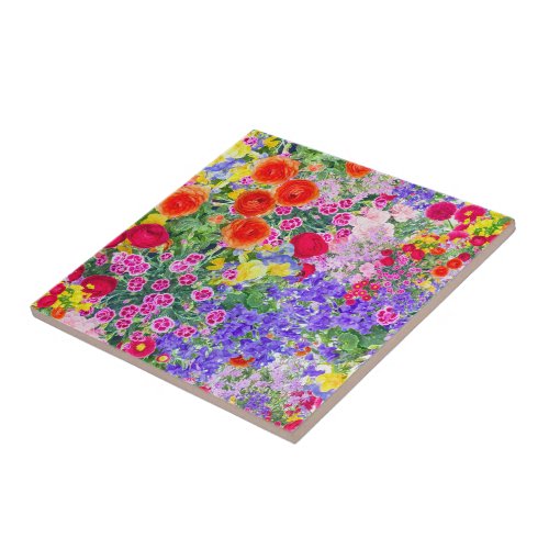 Boho spring summer floral colorful ceramic tile