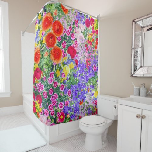 Boho spring summer floral colorful duvet cover shower curtain