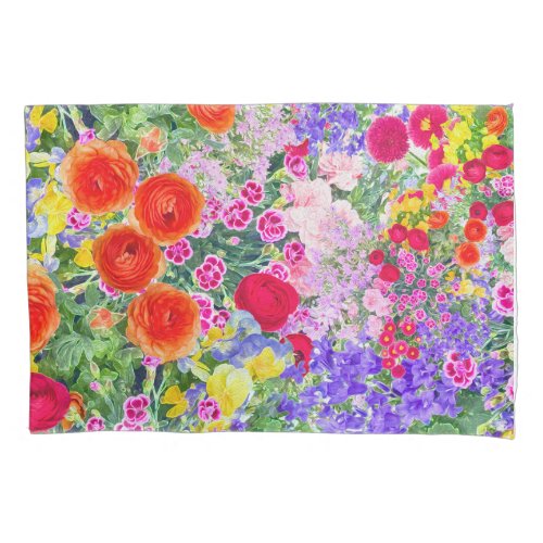 Boho spring summer floral colorful pillow case