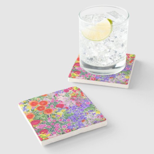 Boho spring summer floral colorful stone coasters