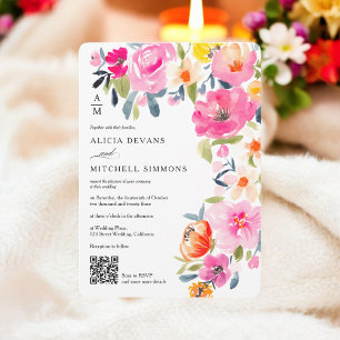 Boho Spring Watercolor Floral Wedding QR wedding  Invitation